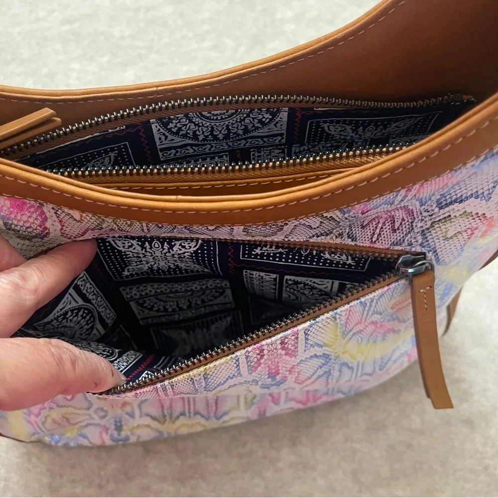 MYRA Desert Snow Animal Print Multicolor and Brown Leather Shoulder Zip Purse
